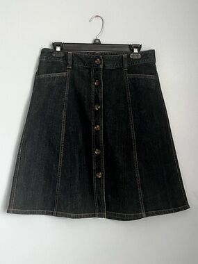 Ann Taylor Black A-Line Button-Front Denim Skirt